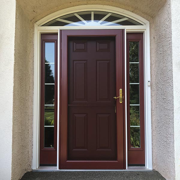 black entry door with sidelites and double hung windows in mt laurel